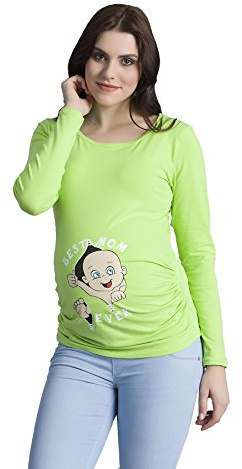 Best Mom Ever - Funny Cute Sweet Lovely Maternity Long Sleeved T-Shirt with Print Pattern Pregnancy Gift (Green, Large)