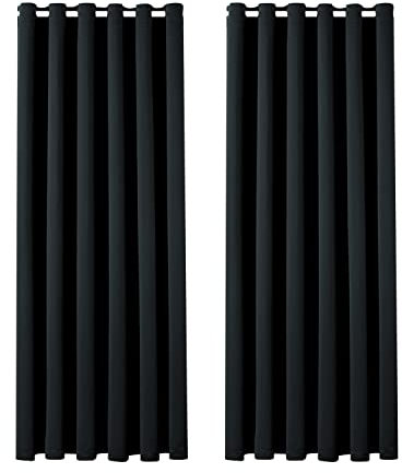 Aspire Homeware Blackout Curtains Eyelet Black Curtains for Bedroom - Readymade Window Treatments Pair of Thermal Ring Top 46 x 54 inch Drop Living Room Curtain with Tiebacks 2 Panels
