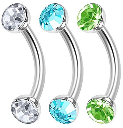 3 st kirurgiskt stål banan skivstång 16 mätare 5/16 8 mm 3 mm kristallkula lobe rock fälg örhänge brosk piercing smycken 0905, Kristall, stål