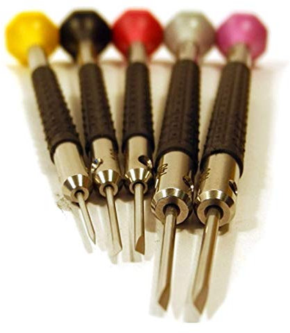 Bergeon Schraubendreher-Satz 6899-P05, 5-teilig, 0,80 bis 1,60 mm, Delrin-Kunststoff und Edelstahl, ergonomisch, in Kunststoff-Tasche