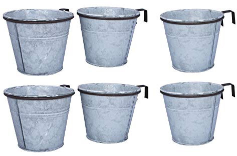 ARTECSIS 6er Set Pflanztopf mit Ringhalter, verzinkter Hängetopf, Blumentopf für Balkon Garten Geländer Palette 12cm Ø