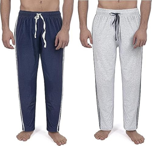 Mens Long Lounge Wear Pants Nightwear (2 Pack) Pyjama Bottoms Sleepwear (M, 2 Pack Grey/Navy)