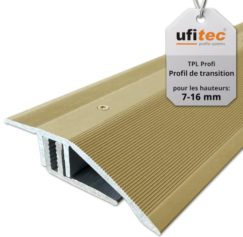 ufitec Profilsystem för parkett- och laminatgolv – för belägghöjder från 7–16 mm – många färger finns (nivåutjämningsprofil 100 cm lång, guld)