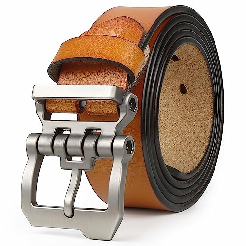 Yahaobelt Mens Belts Leather for Jeans Dress Genuine Leather Tan Belts for Men Size 105cm-165cm Width 1.5 Black (150cm for Waist 52-54,Brown)