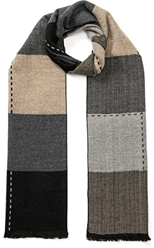 tonten Bufanda de lana australiana clásica de invierno para hombre, bufandas de rayas de punto ligeras a cuadros cálidas con caja de regalo (enrejado)