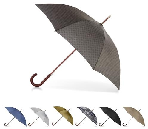 Totes Parapluie Eco à ouverture automatique classique en bois avec poignée en J avec prise en main facile – Coupe-vent, imperméable et durable – Voyage polyvalent, parfait pour les jours de pluie,