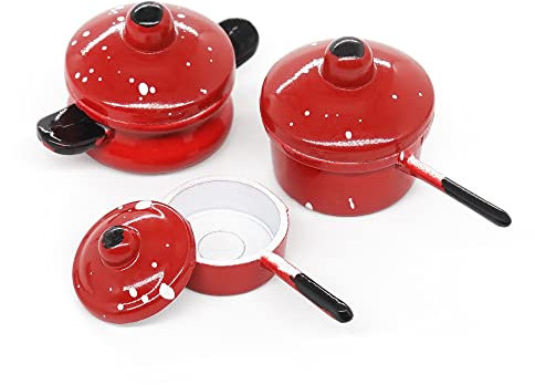 Odoria Ollas Cocina Miniaturas de Metal Escala 1/12 Accesorios Casa de Muñecas