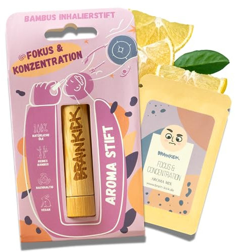Aromatherapie-Inhalator Fokus & Konzentration | Bambus Aroma Inhalierstift | Nachhaltige Riechstifte mit ätherischen Ölen | Inhalierstift Mini Inhalator Stick für Unterwegs