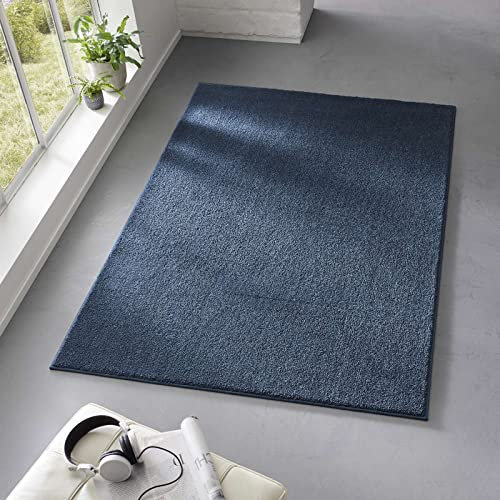 Taracarpet Teppich Kurzflor weicher Designer Uni Bodenbelag Madrid fürs Wohnzimmer, Kinderzimmer, Schlafzimmer und die Küche geeignet Dunkel-Blau 160x220 cm