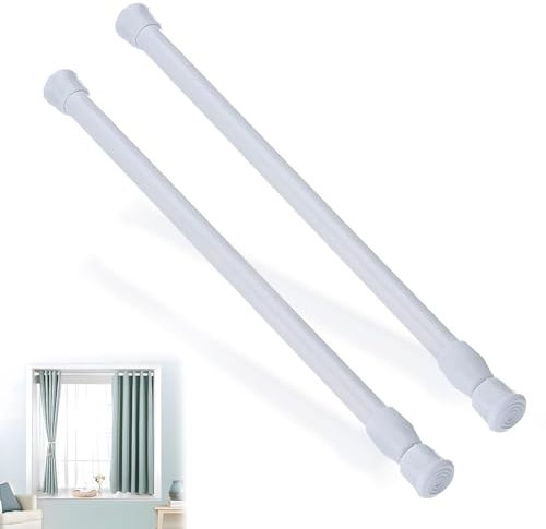 SJBAUTYO 2 Piezas Barra de Cortina Ajustable,32-40cm,Fijación Sin Taladro Sin Tornillo,Pequeñas Barras de Cortina Telescópicas,Adecuadas para Ventanas, Cocinas y Armarios,Blanco