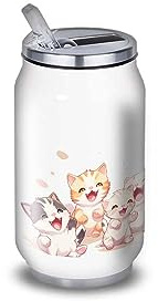 Botella de agua de aluminio – acero inoxidable (termo 24 horas) reutilizable de 330 ml a 750 ml, tema anime japonés gatitos (acero inoxidable, lata S 330 ml)