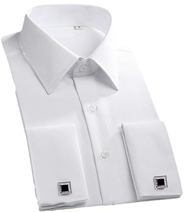 keusyoi Chemise Habillée À Manchettes Françaises pour Hommes Chemise Blanche À Manches Longues Boutons d'affaires Formels Chemises pour Hommes Chemise À Boutons De Manchette Coupe Régulière