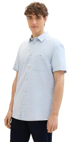 TOM TAILOR Denim Men's Chambray Short Sleeve Shirt with Chest Pocket, 36370 - Kentucky Blue Chambray, S