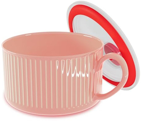 Keramik Suppentassen mit Henkel Groß Mikrowellen Suppenschüssel, 850ml Ramen Schüssel mit Deckel Kaffeetasse Nudeln Salatschüssel Tasse Groß Müslischalen Jumbotasse - Rosa
