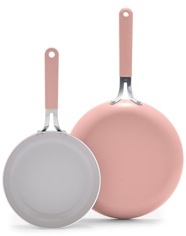 GreenLife Dream 8 and 10 Frying Pan Skillet Set, PFAS-Free, PFOA-Free, Dishwasher Safe, Oven Safe, Stay-Cool Handle, Dusty Rose