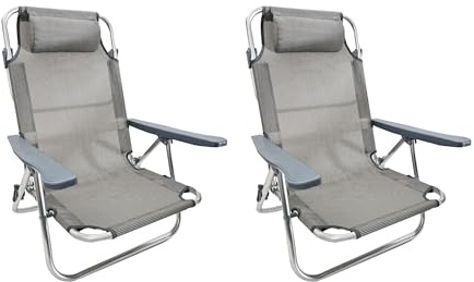 COPPIA Spiaggine colore grigio antracite Ribaltabili | Pieghevoli, mare, giardino, campeggio | 2 pz Sedie Sdraio da Spiaggia Struttura in Alluminio e Textilene | Dimensioni 48,5 (P)x60(L)x80(h)cm