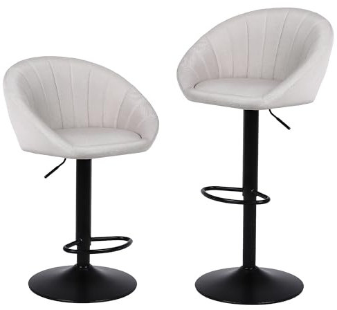 Youhauchair Barhocker 2er Set, Höhenverstellbar, Atmungsaktives und Schmutzabweisendes Leinengewebe, Mit Lehne und Fußstütze, Beige