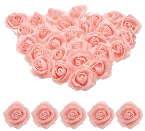 QUARKZMAN 100 Piezas Cabezas de Rosas de Espuma de 6-7Cm Rosas Artificiales a Granel sin Tallo de Espuma Falsa para Manualidades DIY Ramos de Novia Fiestas Color Rosa Melocotón