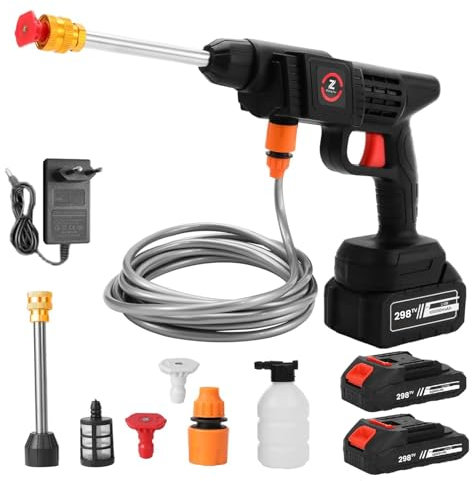 Akku Hochdruckreiniger, 21V Max 35Bar Mobil Mit 2X 6000mAh Akkus, Tragbar für Auto, Terrasse, Fenster, Rasen, Pool - Schwarz