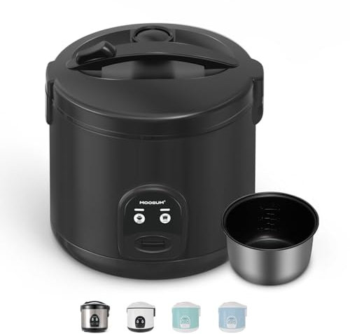 MOOSUM Electric Rice Cooker with One Touch for Asian Japanese Sushi Rice, 1.8L for 3-10 People, 10-cup Uncooked, Convenient Cooker with Steamer, Stainless Steel Housing and Auto Warmer, Black