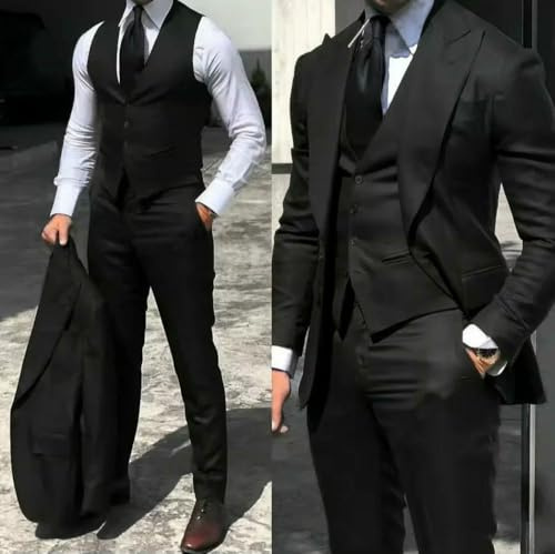 QXWD Trajes de Esmoquin de Boda, Corte Entallado, para Novios, 3 Piezas, para Hombre, Formal, de Negocios (Chaqueta, Chaleco y Pantalones)