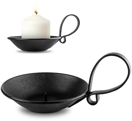 CDWOF Piatto per candela, supporto per candele, decorazione per la casa, colore nero, stile semplice, con supporto per candele di sicurezza e manico stabile.