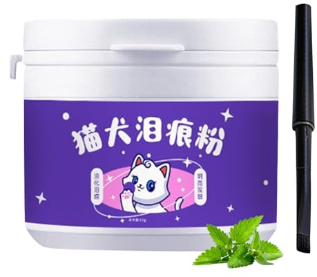 Polvo para eliminar manchas de lágrimas, limpiador en polvo para mascotas con cepillo, polvo de ojos natural, tratamiento de manchas suave, cuidado seguro de ojos de cachorros, solución de cuidado de