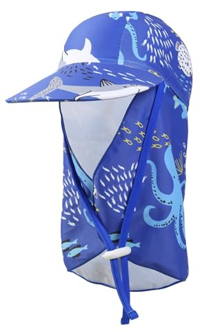 iNelihoo Kids UPF 50+ Swim Hat with Neck Protection 3-10 Years Quick Drying Summer Cartoon Flap Cap with Chin Straps Boys Girls Adjustable Full Protection Sun Visor Hats Breathable Legionnaires Hat