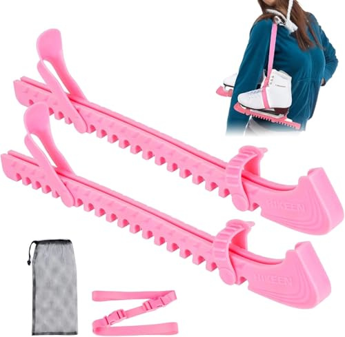 BOOSTEADY Ice Skate Guards with Shoulder Straps,Enhanced Stability Ice Skate Blade Guards,Non-Slip Hockey Skate Blade Protector for Adult and Kids1 pair Pink