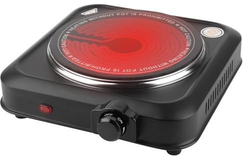 1200W Electric Infrared Single Burner Portable Heating Hot Plate Stove Countertop RV Hotplate with 7.5” Glass Cooktop Stepless Temperature Adjustments for Home RV Camp