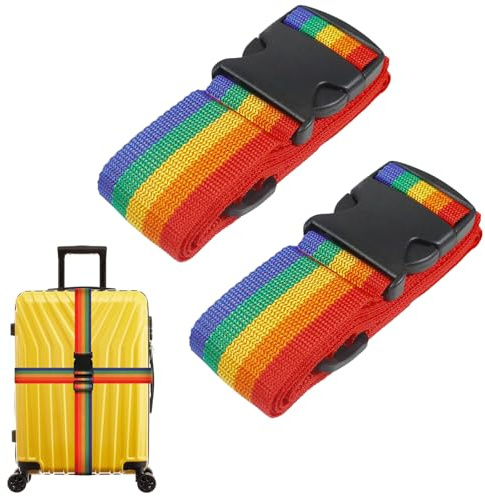 Heavy Duty Luggage Straps for Suitcases Packing Belts Travel Accessories Adjustable Bag Strap (Rainbow, 2pcs)