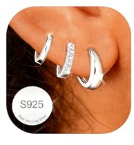 AVOTTO 3 paires Boucles d Oreilles Femme Argent Hypoallergénique Boucle d'oreilles Femme Silver Hoops Earrings for Women Creoles Argent Femme