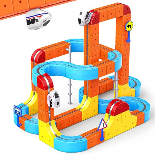 Kids Toy Age 3-12, Electric Train Set Boy Girl Gifts for 3-10 Year Olds Track Fusion Toys Age 5 6 7 8 9 Sensory Toys for Autism Gifts Magic Rail Cube Train Set 80 PCS