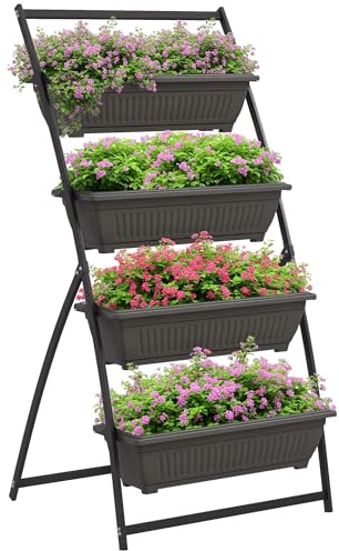 Outsunny Étagère à Fleurs en Acier 4 Niveaux, Support de Plantes Vertical avec 4 Bacs en PP et Trous de Drainage, Étagère à Plantes pour Jardin, Balcon, Salon, 76 x 79 x 162 cm, Marron