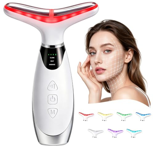 Masajeador Facial Electrico Cara Masaje, Masajeador Facial Eléctrico con EMS y 7 Colores LED, Face Massager con 3 Modos y Calor 45°C Masajeador para Cara y Cuello Masaje Facial para Cuidado de la Piel