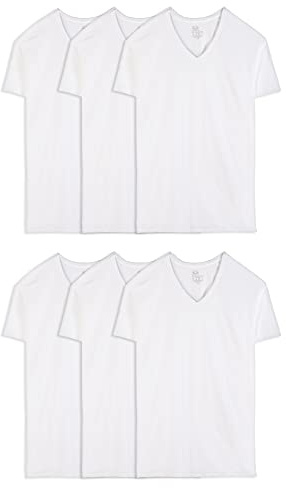 Fruit of the Loom mens Stay Tucked V-neck T-shirt Underwear, Tall Man - White 6 Pack, X-Large US