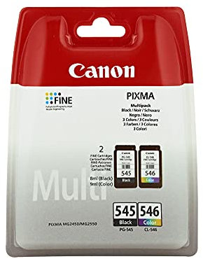 Canon PG-545 / CL-546 Tinte schwarz und farbig Standardkapazität Schw: 180 SS Farbe: 180SS 2-Pack Blister ohne Alarm