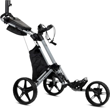 tour made RT-140 3-Rad Push Golftrolley klappbar I Zuladung bis 25kg - starker Alu-Rahmen I Deutsche Markenqualität I viel Zubehör inklusive (Grey-Black)