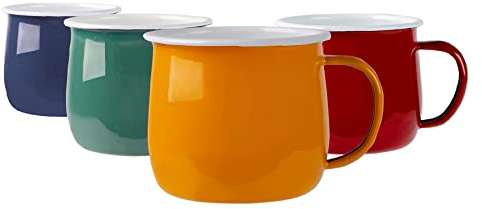 Argon Tableware Enamel Belly Mugs - 375ml - 4 Colours - Set of 4 Metal Drinking Cups Coffee Teacup Mug Set Hot, Cold Drinks Cups for Home, Kitchen, Dining, Travel, Camping, Hiking & Outdoor Use