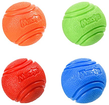 Vitalili Dog Toy Balls, 4 PCS Rubber Ball Set, Chew Resistant, High Bounce, Textured Design for Teeth Cleaning, Dog Training, Small Breeds, 2in/5cm Diameter