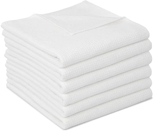 ZOLLNER 6er Set Handtücher in 50x100 cm - langlebige Frottiertücher in weiß - mit praktischem Aufhänger - Zeitloses Waffelmuster - waschbar bis 95°C - Baumwolle - Hotelqualität