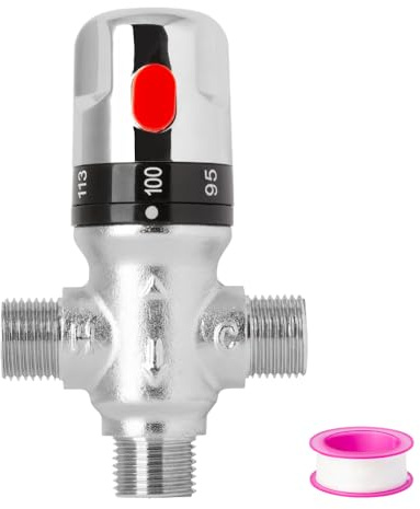 WiseWater 3-Way Thermostatic Mixing Valve, 1/2 NPT Thread Chrome Plated Brass, Fahrenheit Scale Mark, Constant Temperature Control for Bathroom Faucet and Shower