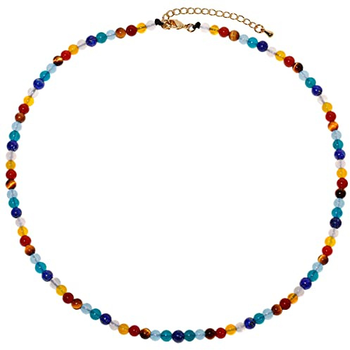 Jewboo 7 Chakra Gemstone Beaded Necklaces for Women Healing Crystal Anxiety Relief Items Meditation Balance Strand Jewelry for Women