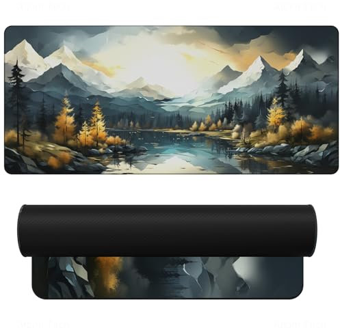 NiHome Tappetino per mouse/tastiera da gaming, misura XL, 89 x 40 cm, protezione completa da scrivania, con base in gomma antiscivolo, per casa e ufficio (montagne e foreste)