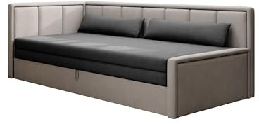 mb-moebel Sofa mit Schlaffunktion und Bettkasten Couch für Wohnzimmer Schlafsofa, Polstersofa Wohnlandschaft mit Bettfunktion - 214x77x82 cm - FULO (Links, Hellgrau + Grau - Poco 04 + 3)