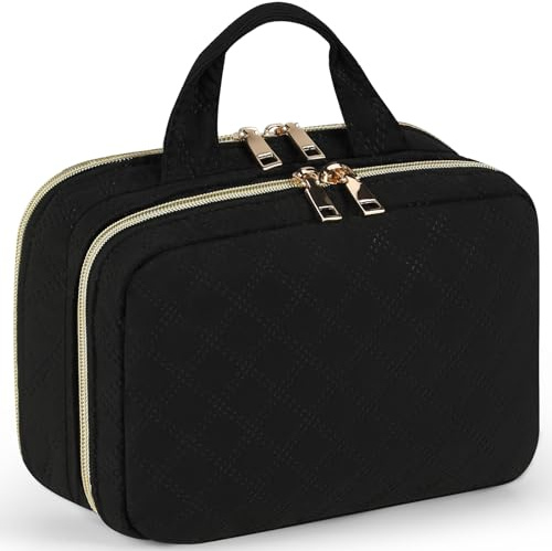 RAINSMORE Neceser Mujer Viaje Neceser Maquillaje Grande Bolsa de Aseo Mujer Impermeable Bolsa de Maquillaje Organizador Bolsa de Cosméticos Negro