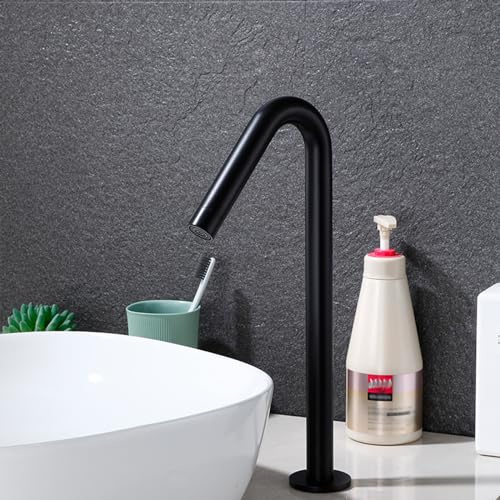 XJTNLB Rubinetto con Sensore Bagno Rubinetti Bagno Caldo Freddo Rubinetto Infrarossi Lavabo Rubinetto Automatico a Batteria Miscelatore Bagno,Nero,Alto