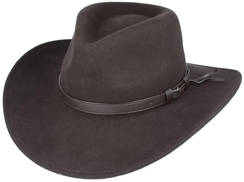Xposed Men’s 100% Pure Wool Felt Crushable Cowboy Outback Hat Curved Wide Brim Fedora [CY312BRN-BROWN-XL]