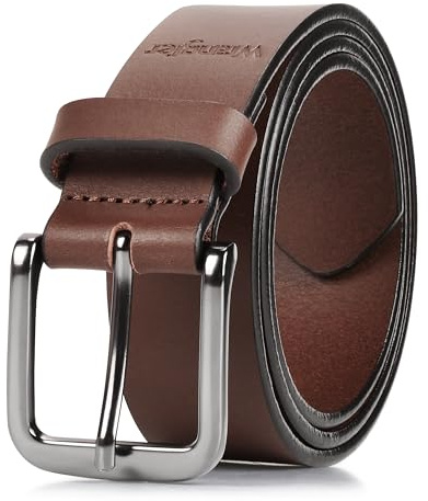 Wrangler Men’s Full Grain Genuine Leather 35mm Thick Casual Belt for Jeans, Pants - Light Brown, 32