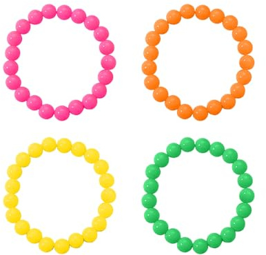 DAZZLUXE Braccialetti di perle per bambini, 4 pezzi, braccialetti in plastica colorata, accessori magici anni '80, braccialetti al neon per donne, 7 cm, Plastica